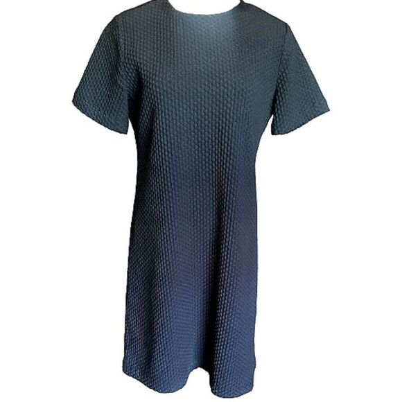 Eileen Fisher Black Honeycomb Knit Shift Dress Minimalistic Womens  PS Petite - Picture 1 of 11